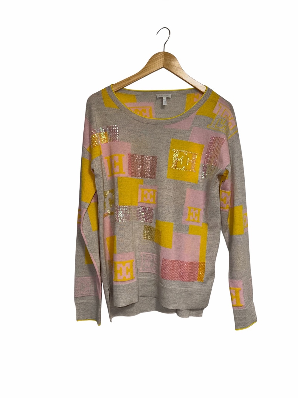 ESCADA Sport Sequin Logo Virgin Wool Sweater, Size LARGE